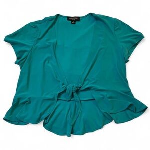 Perceptions Teal Tie-Front Short Sleeve Blouse MP